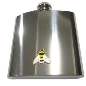 Yellow and Black Toned Bumble Bee Insect Bug 6oz Flask